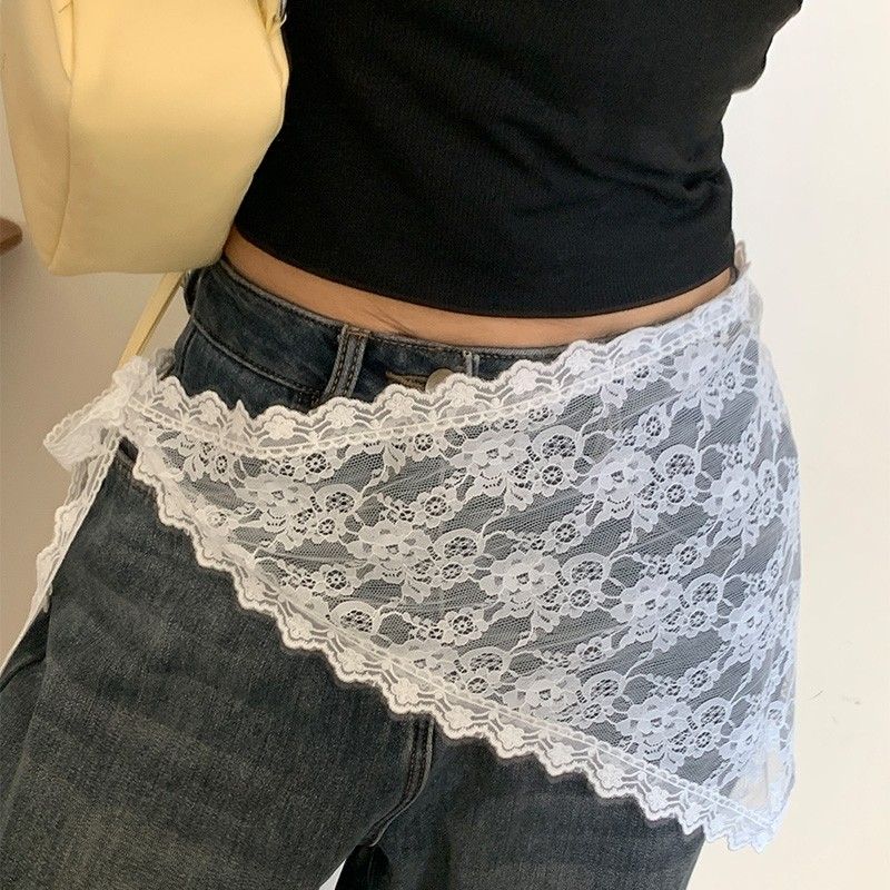Designer Lace Skirt Scarf | White Tiered Overlay | Lazy Chic Mini Dress Styling
