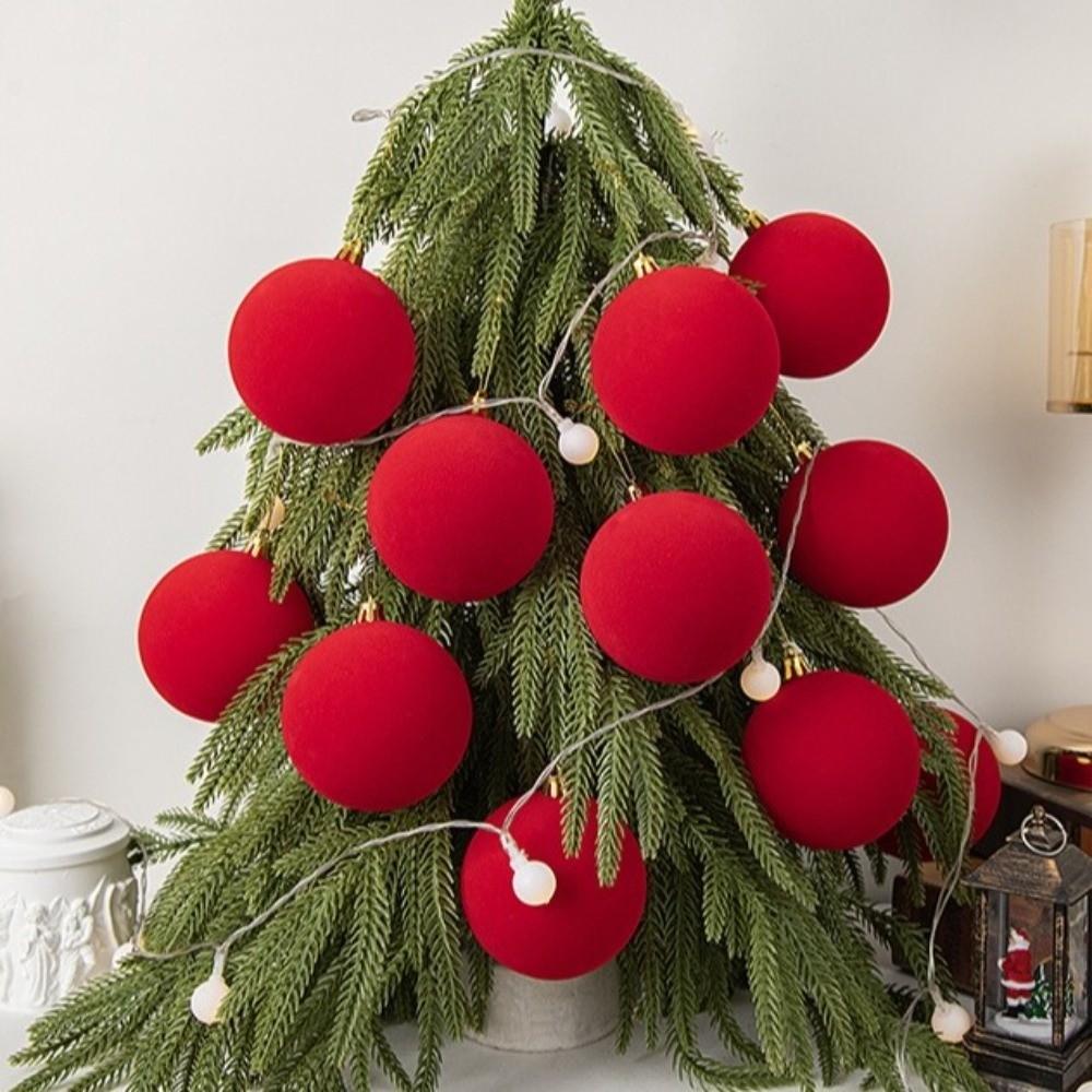 12pcs 6cm Christmas Ball Ornaments Round Shape Gold Hanging Caps Flocked Christmas Hanging Ball Vintage Style