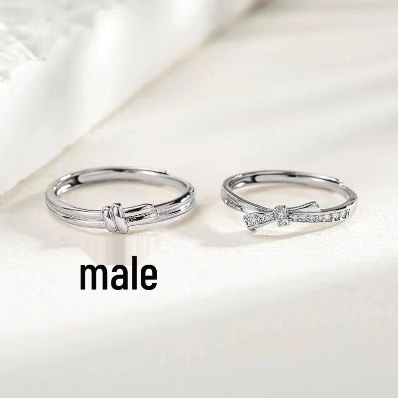 Simple Adjustable Love Bow Couple Rings: Japanese-Korean Style for Men and Women, Personalized Niche Design