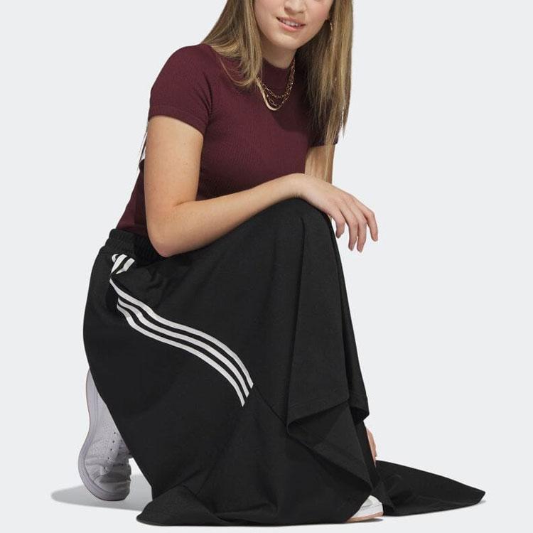 Adidas Saia Midi Listrada Color Block com Logo Cintura Alta Saias Femininas Preto IC6644