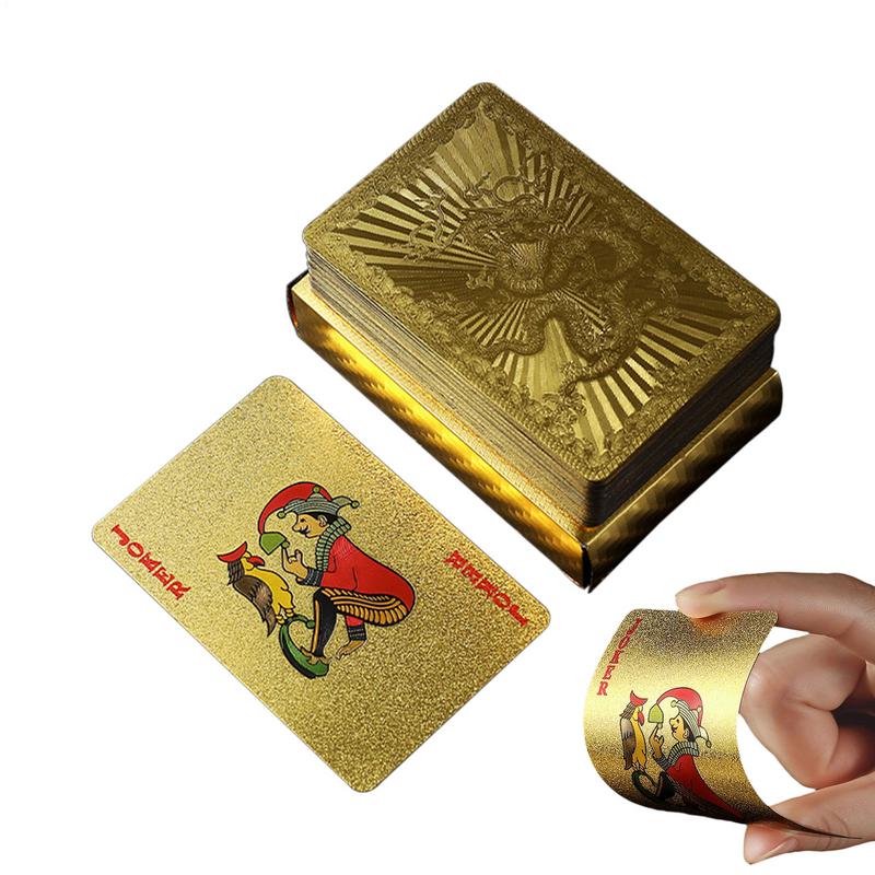 Poker Kartenspiel Wasserdicht Goldfolie Poker Brettspiel PVC Tragbar Freizeit Spielkarten Für Festivals Partys Treffen