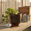 Resin Flower Pot Flared Rim StoneLook Tapered Body Brushed Finish Planter S Black Orange