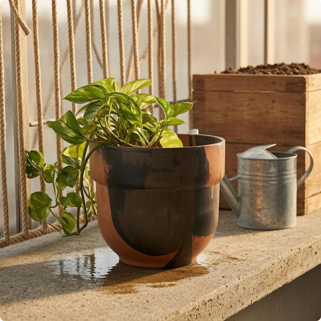 Resin Flower Pot Flared Rim StoneLook Tapered Body Brushed Finish Planter S Black Orange