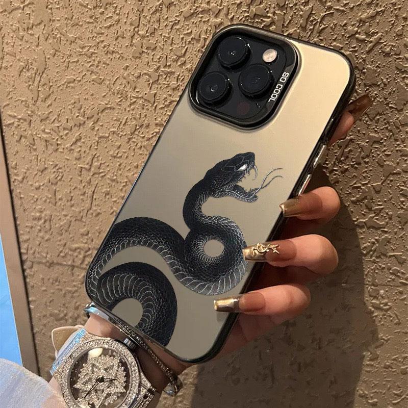 Cool Black Pythons Phone Case for iPhone 15 16 Pro Max 15 16 Plus 11 12 13 Mini 14 Pro Max Snake Colorful Silver Laser Back Case