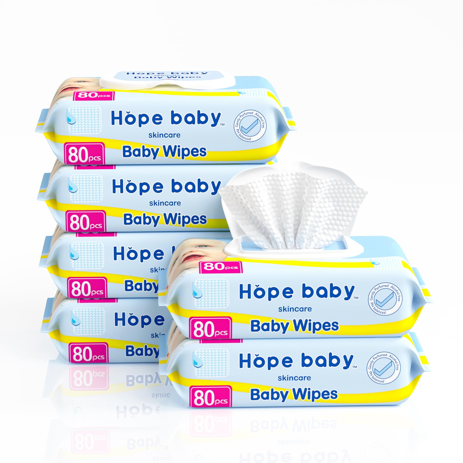 

HOPE BABY Baby 80 Sheets x 6 for Thick Baby Wipes with Plenty of Water Wipes, Thick, Packs, Children, Lid, белый