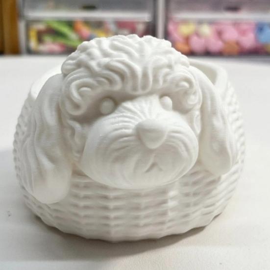 Paper Clip Storage Box Poodle Shaped Organizer, 3D Print Decorative Ornament, Plastic Novelty Desk Decoration White Container for Small Objects