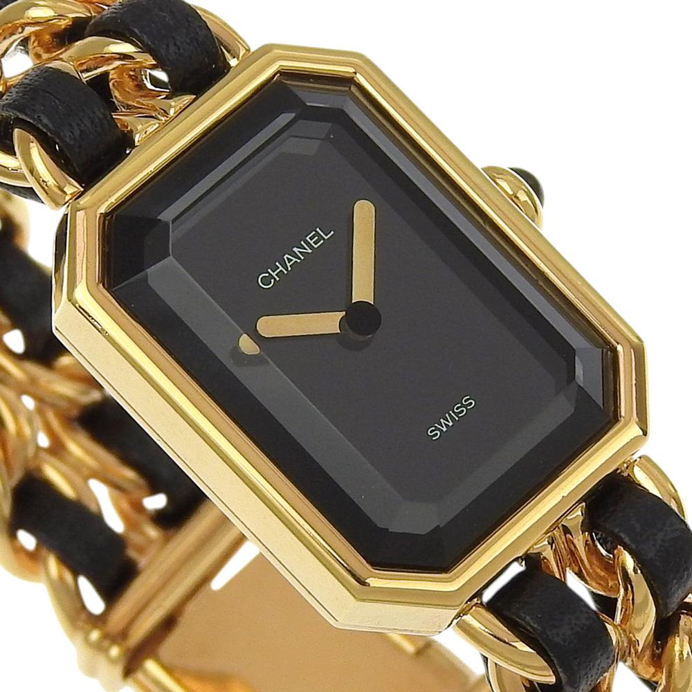 Chanel Zegarki Premiere S H0001 czarna tarcza Platerowane Złoto/skóra Kwarcowy Wyświetlacz Analogowy Damski Używany
