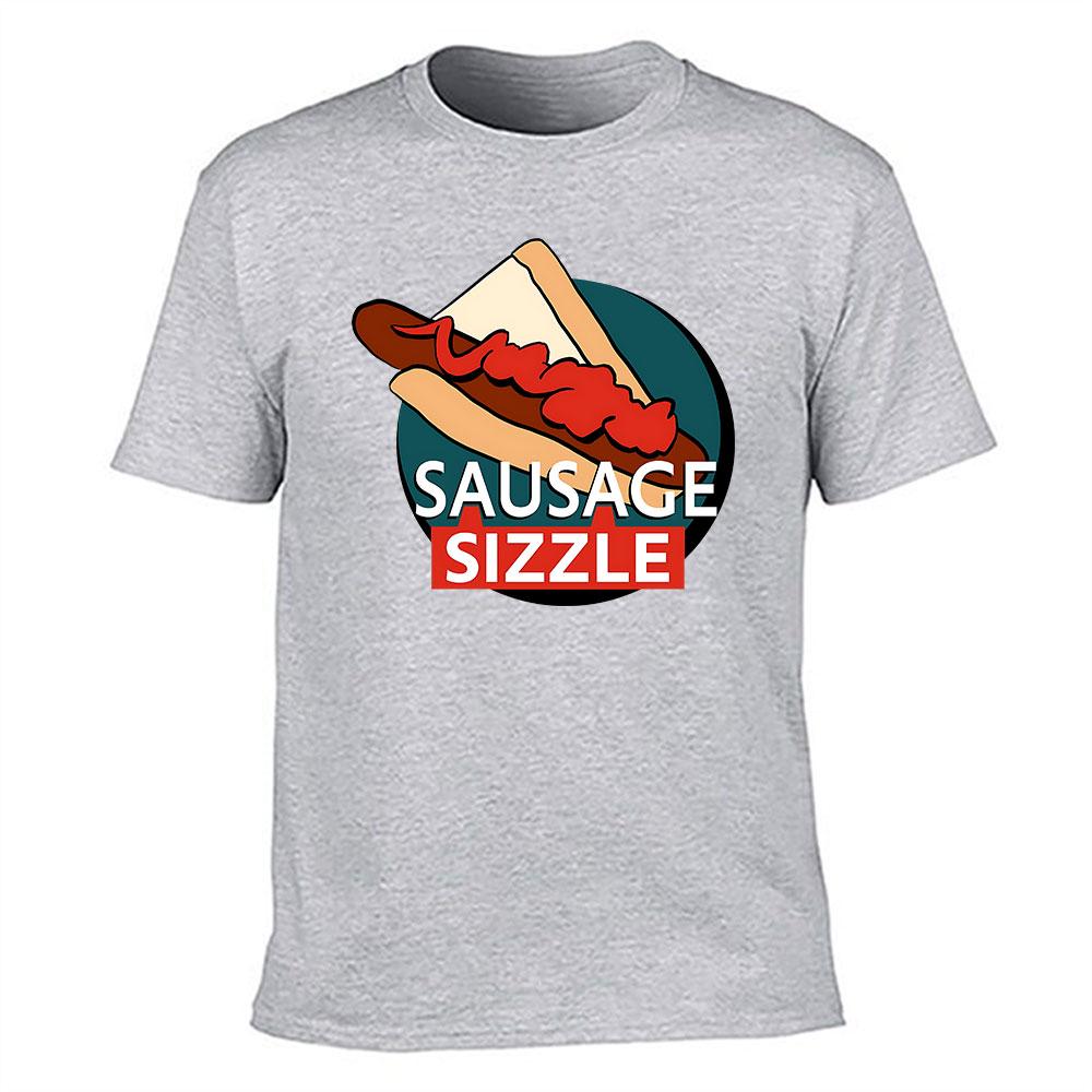 Unisexs Cotton Short Sleeve Tshirt With Fun Sausage Sizzle Hot Dog Graphic Casual Summer Tee For Food Lovers
