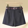 Women's High-Waisted A-Line Khaki Wool Shorts - Autumn/Winter 2024 Collection
