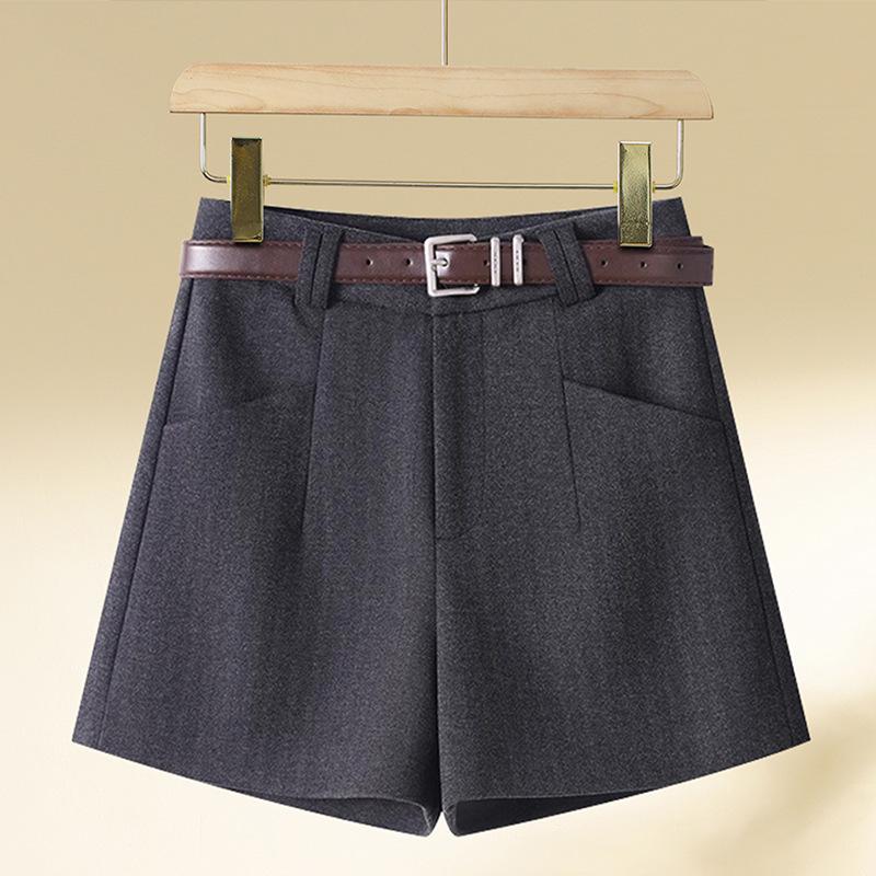 Women's High-Waisted A-Line Khaki Wool Shorts - Autumn/Winter 2024 Collection