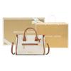 Michael Kors Carine Gold Logo Pendant Classic Print Faux Leather Boston Bag Women Handbags Brown Gray 35F2GCCS2B-150