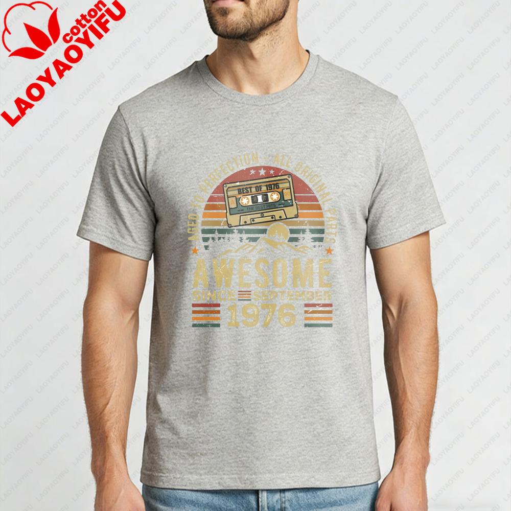 Awesome Since September 1976 Vintage Tape Design Unisex Cotton TShirt Summer Beach Casual Wear Retro Style Gift For Birthday S