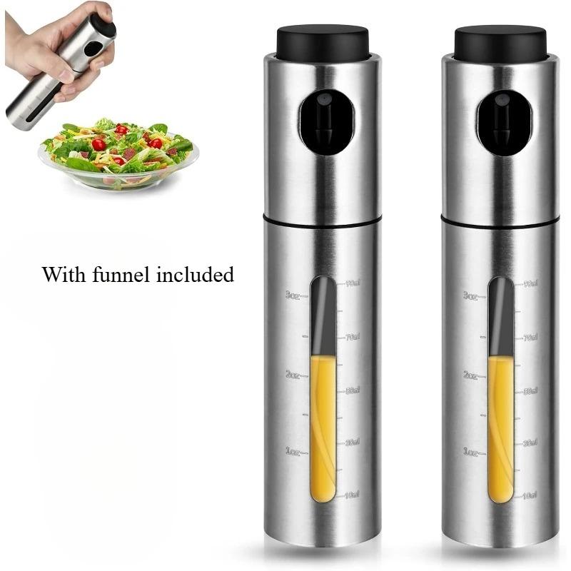 100ML Stainless Steel Oil Bottle Dispenser Barbecue Oil Bottle Squeeze Bottle Seasoning Bottle with Scale for Cooking BBQ Baking