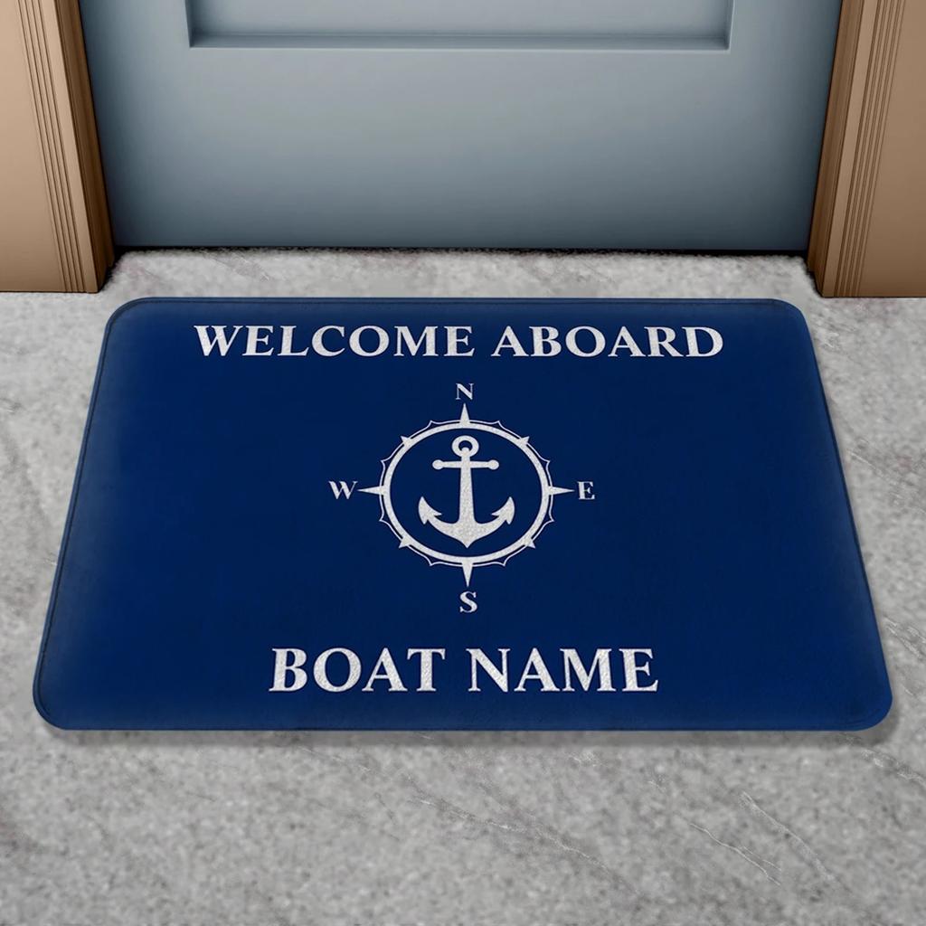 Felpudo con Nombre de Barco Personalizado Náutico Ancla Brújula Timón de Barco Cuerda Antideslizante Alfombra de Baño Decoración de Yate Alfombra de Bienvenida para Interior Exterior