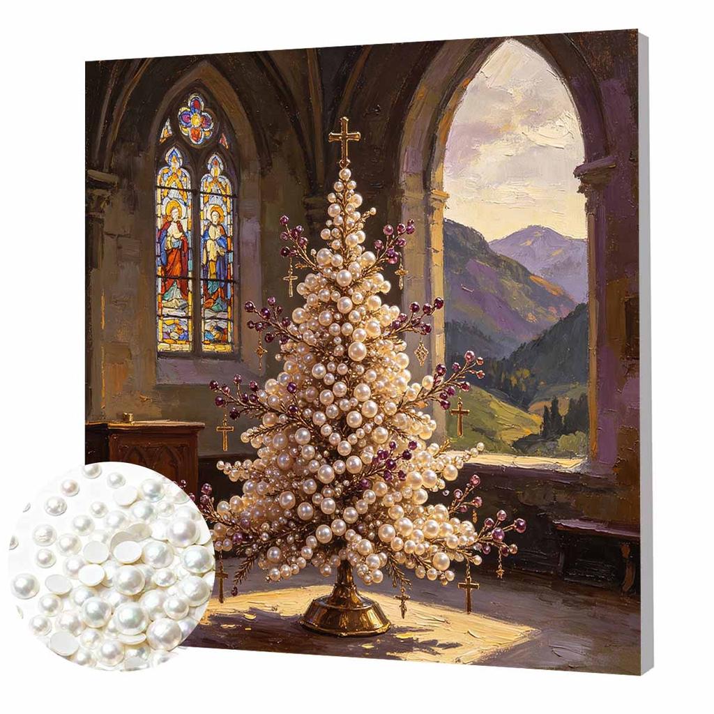 DIY Mini Framed Pearl Painting Kit Christmas Tree Cross Beads Canvas Home Decor Painting