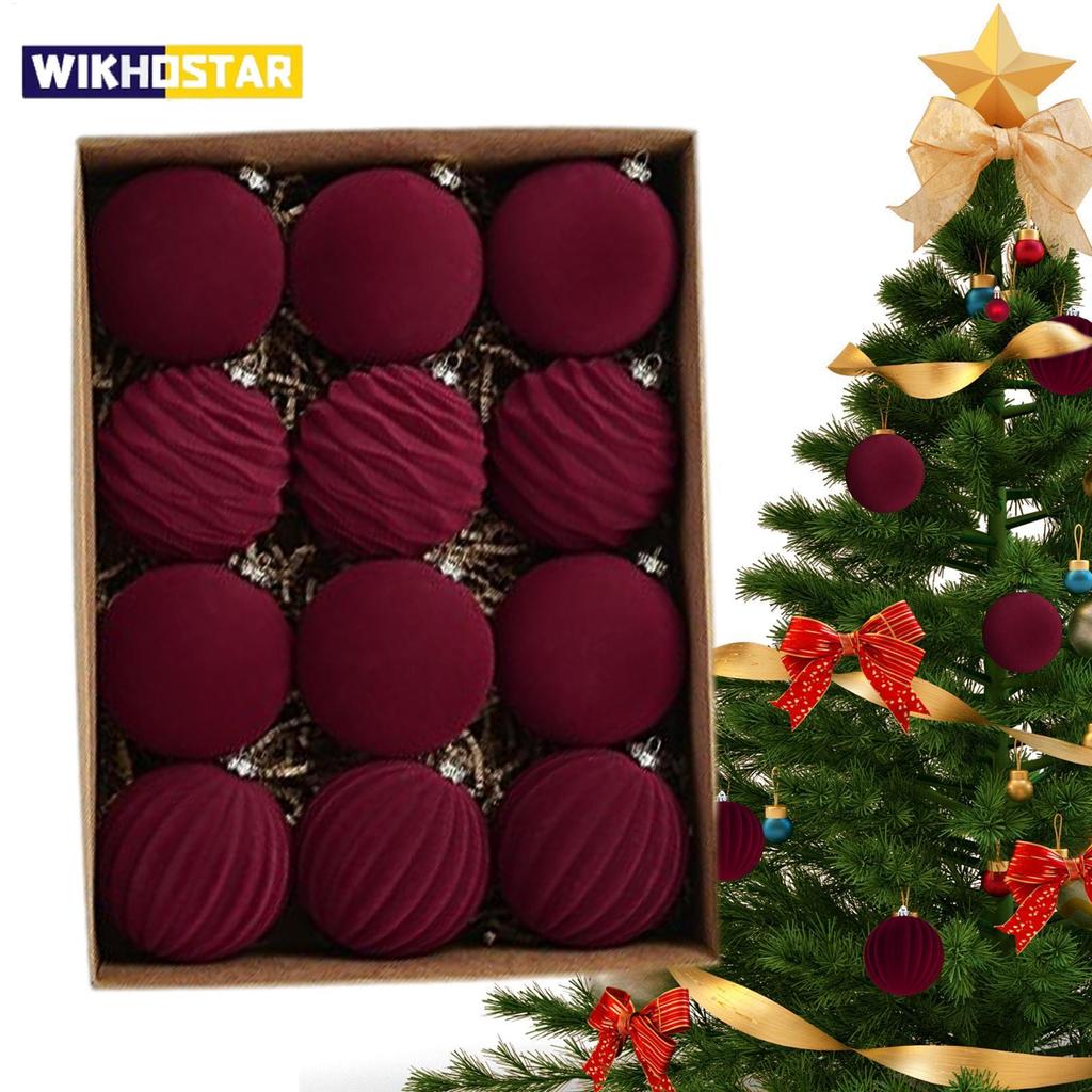 12 stuks 8cm Wijnrood Kerstbal Ornamenten Kerstboom Hanger 2025 Kerstfeest Decoratie 2026 Nieuwjaar Huisdecor