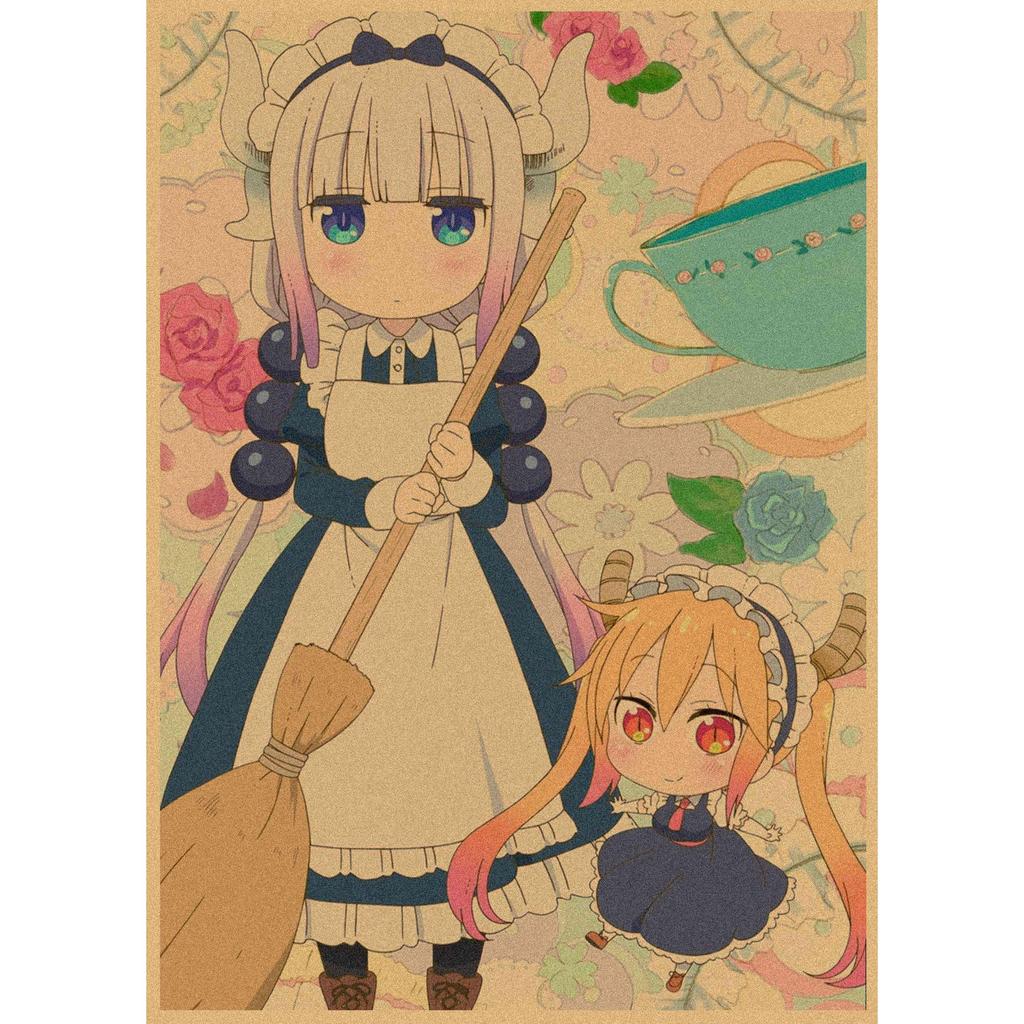 Kobayashi-san Chi No Maid Dragon Retro Kraft Paper Anime Poster - Decorative Wall Art Mural