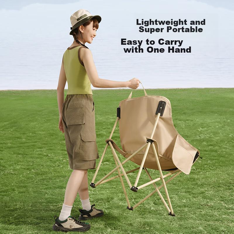 JD Original Outdoor Folding Chair Portable Moon Chair Camping Chair Beach Chair Fishing Chair Folding Stool Medium Size Sand Color