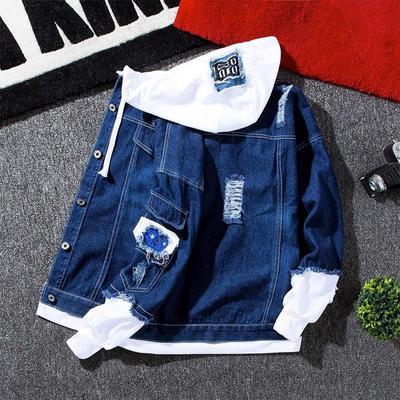 "Korean Style Patchwork Denim Baseball Jacket for Men: Trendy, Casual, and Versatile"