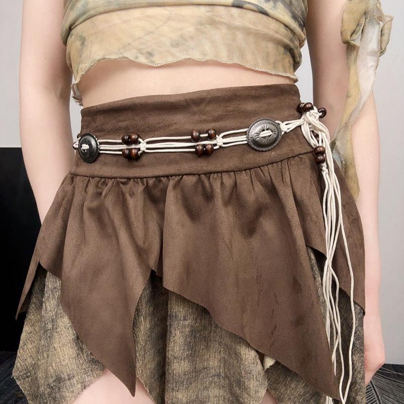 Ceinture tissée à la main de style ethnique vintage Robe pour femme Chaîne de taille décorative Ceinture bohème polyvalente Y2K