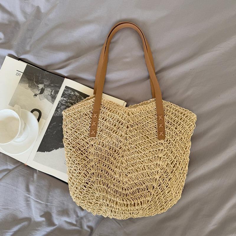 Hand-woven Straw Bag Women's Seaside Vacation Beach Woven Bag Large Capacity Commuter Shoulder Tote Bag