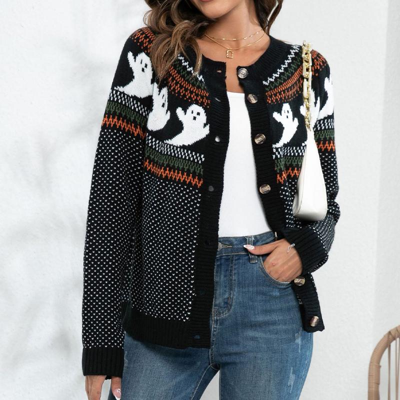 Women's Polka Dot Knit Cardigan Retro Vintage Style Oversized Long Sleeve Open Front Sweater