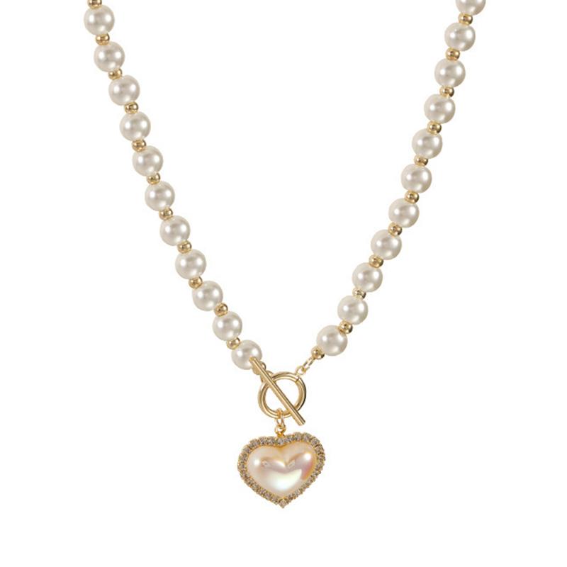 Imitation Pearl Love Necklace Cool And Sweet Simple Gold Pearl Necklace
