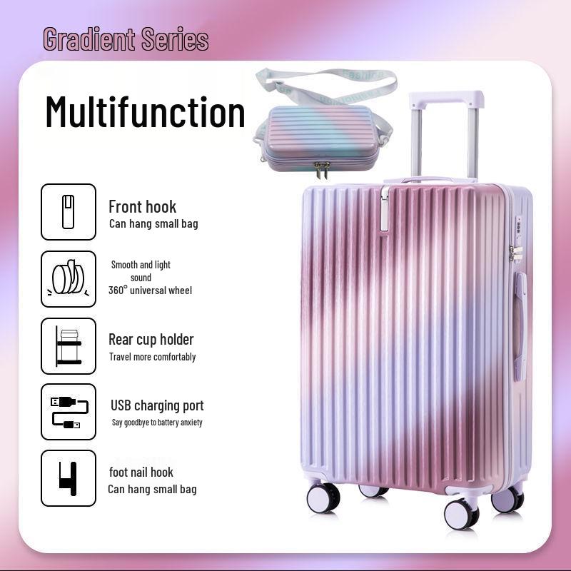 Women's 20" Carry-On Suitcase, Gradient Color, Japanese & Korean Style, 26" Trolley with Combination Lock for Travel