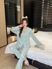 Pajamas Women's Spring and Autumn Ice Silk Long Sleeve Love Jacquard Homewear Summer Thin Air Conditioning Clothing Set Autumn 1101