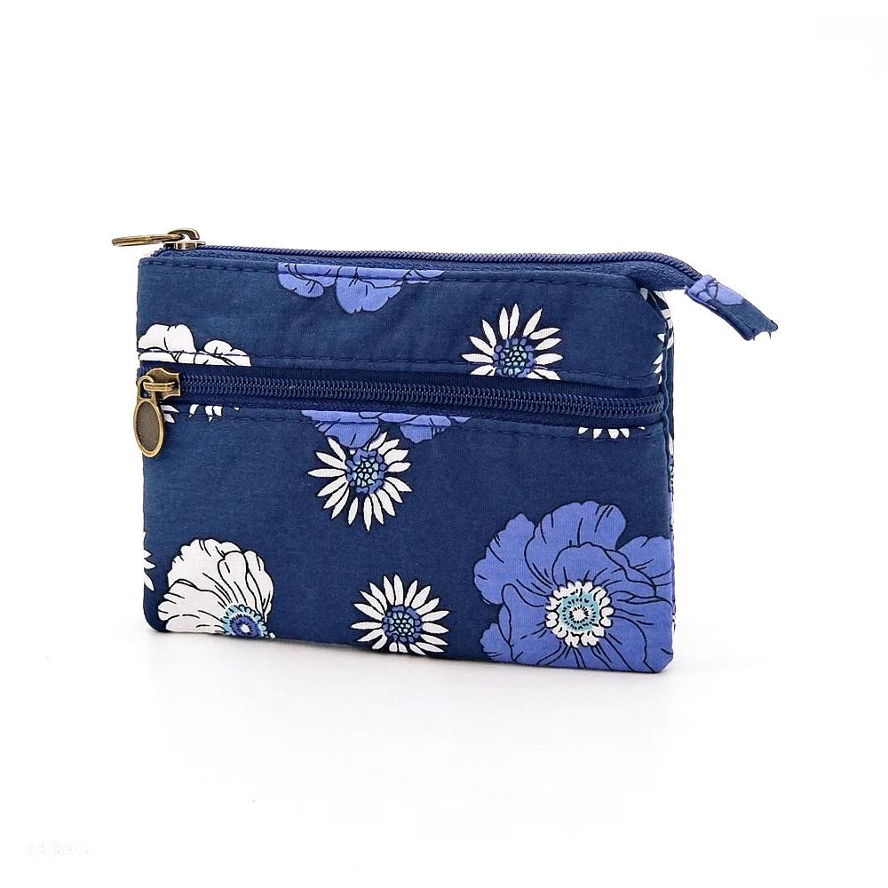 New Fashion Flower Multi-layer Cotton Fabric Coin Purse Women Card Wallet Small Change Bag Retro Canvas Female Hand Purses Pouch