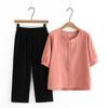 Middle-aged Women's Summer Two-Piece Set: Short Sleeve T-shirt and Casual Pants, Pure Cotton Blend, Lightweight and Stylish.