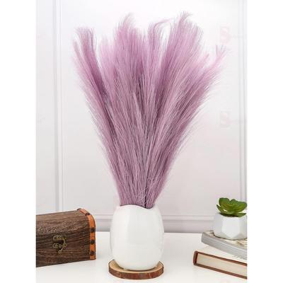 3 Pièces Herbe de la Pampa Petites Fleurs Artificielles Moelleuses Fausse Fleur pour la Maison, la Table, Décoration Festive et Articles d'Artisanat (Sans Vase Pot) (Violet clair)