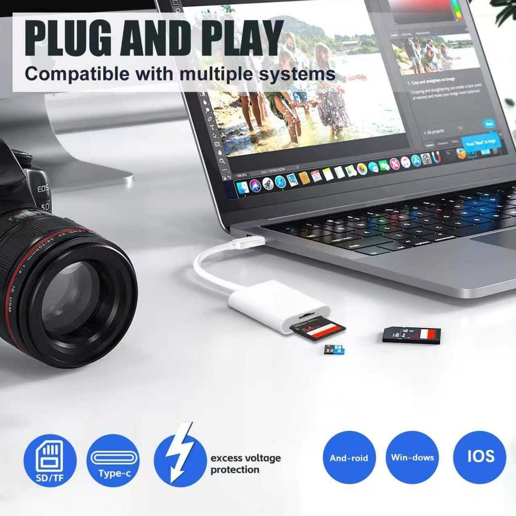 USB-C SD card reader, Type-C SD card reader, supports SD and MicroSD memory card adapters for iPhone 15/16/iPad/MacBook/Mac
