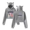 Fashion KPop Demon Hunters Printed Kawaii Crop Top Hoodie Funny Cat Ear Cropped Short Sweatshirt Hooded Pullover Women Tops Streetwear