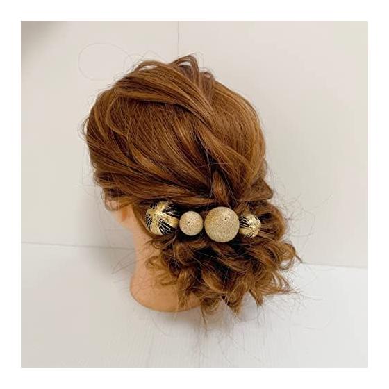 Black Gold Ball Kanzashi Hair Accessory for Japanese Traditional Occasions - Kimono, Coming-of-Age Ceremony, Graduation, Formal Kimono (Tomesode),