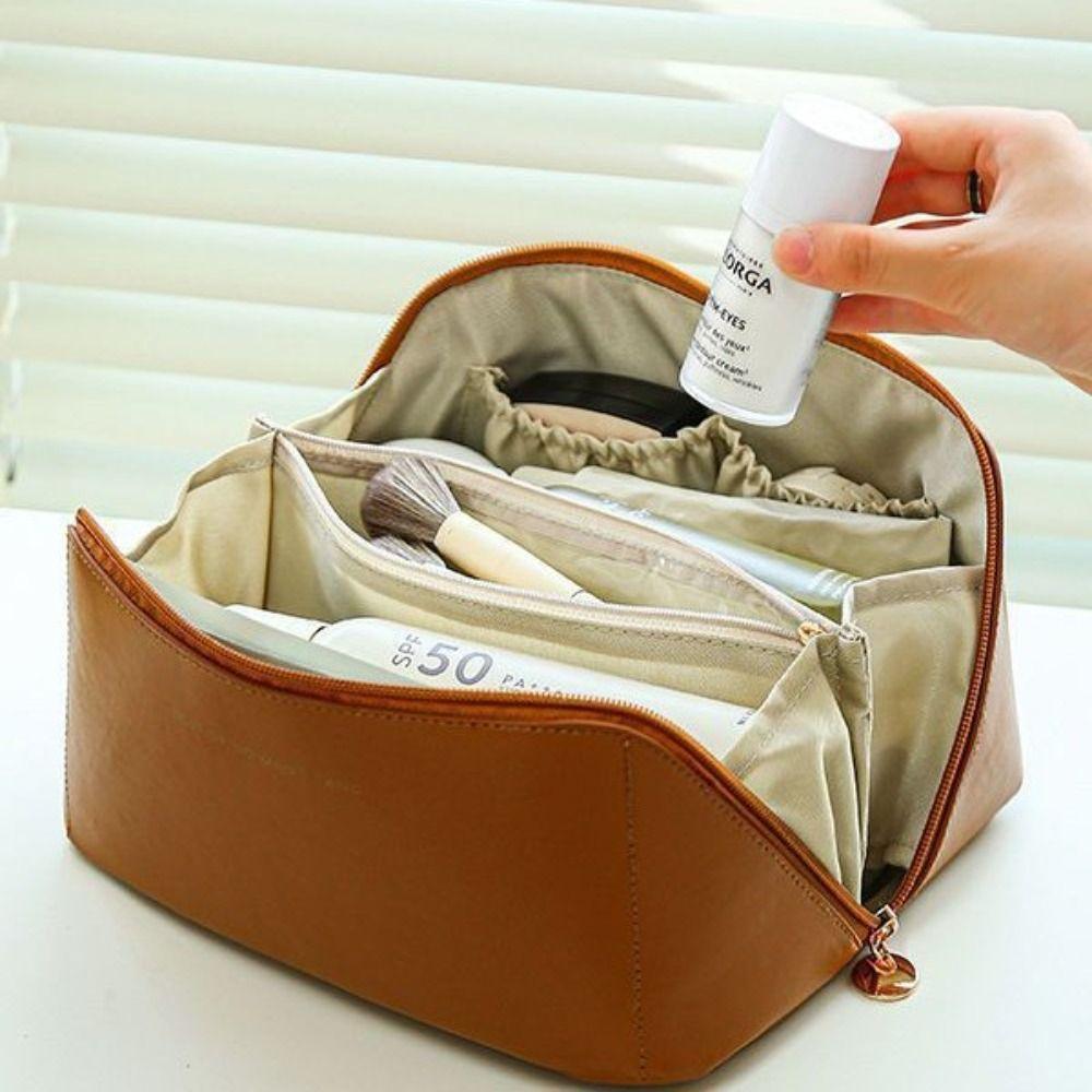 PU Leather Handheld Cosmetic Case Portable Travel Toiletry Bag Fashion Pillow Makeup Bag  Outdoor