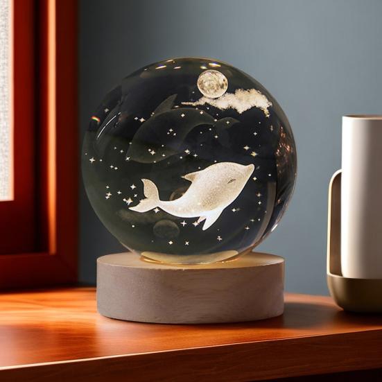 Faux Crystal Ball Night Light 3D Space/Cloud/Astronaut Engraved Clear Ball with LED Light for Bedroom Living Room Birthday Gift for Teens Boys Girls