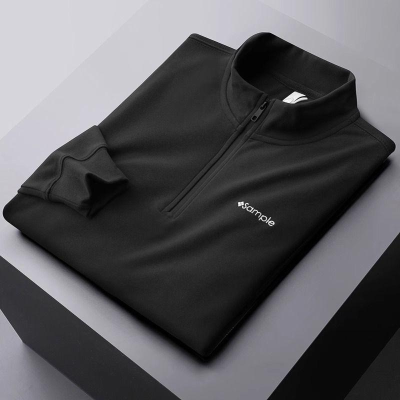 

Autumn and Winter Half Turtleneck Bottoming Shirt Men s Sweatshirt Long-sleeved T-shirt Double-sided Velvet Zipper Top L чорний