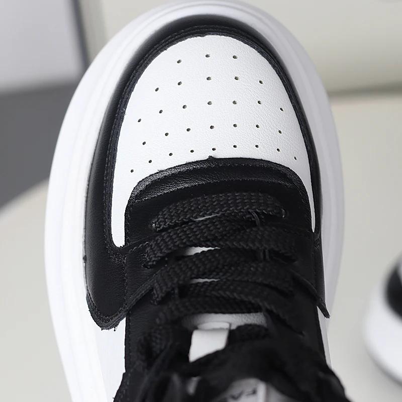 Fashion 8CM Genuine Leather Women Casual Shoes Platform Wedge Women Fashion Sneakers Chunky Shoes Summer Vulcanize Skateboard