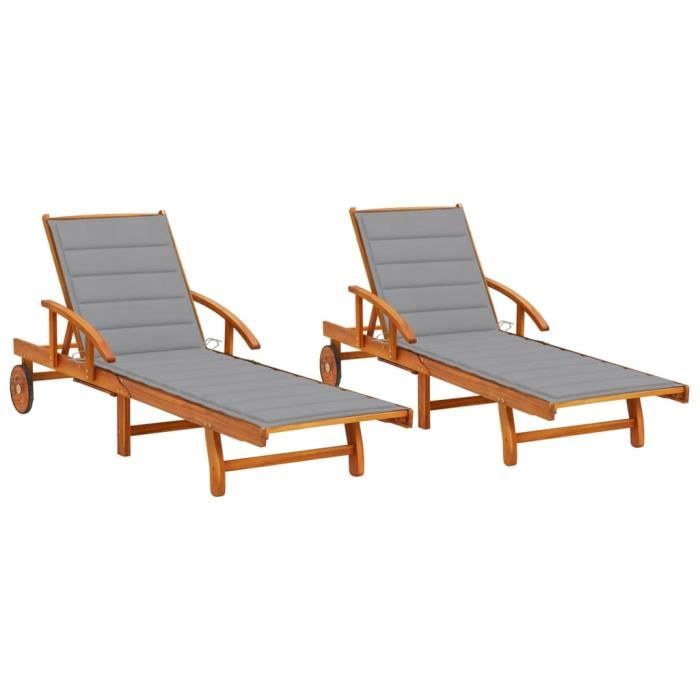VidaXL Sun Loungers 2 Pcs with Cushions Solid Acacia Wood