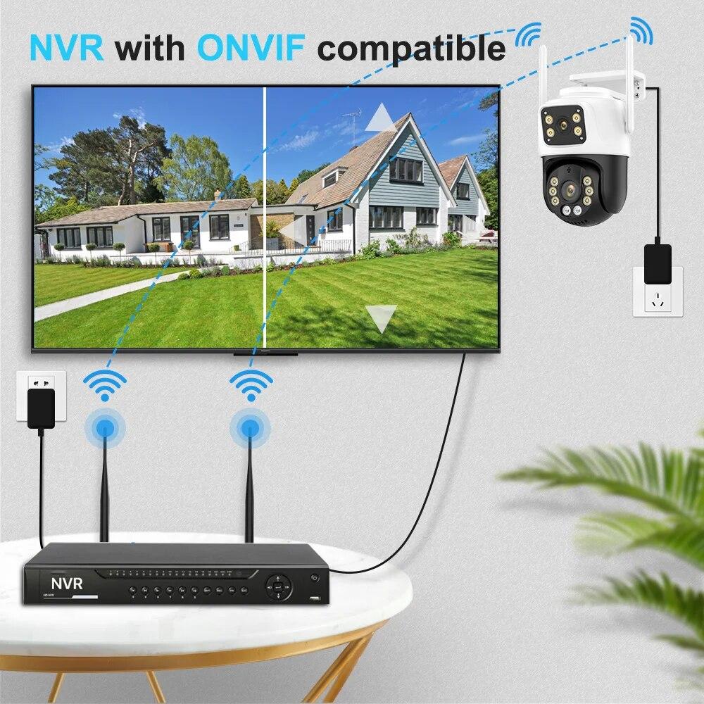 New EU Outdoor PTZ Camera With 4K 8MP HD Wifi IP Camera Dual Screen Auto Tracking Wireless Security Protection CCTV Surveillance iCSee