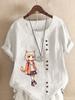 Women's Fashion Cute Girl Print Shot Sleeve T-shirt Loose Cotton Shirt Casual Loose Summer Blouse Tops Plus Size