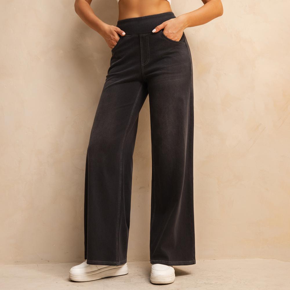 

Shascullfites Melody Dark Grey Women s Wide Leg Jeans Multiple Pockets Stretchy Knit Casual Baggy Jeans XL