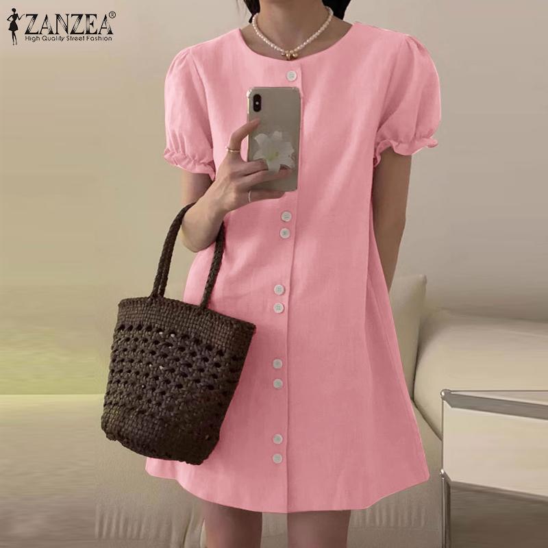 

ZANZEA Женское летнее повседневное платье с коротким рукавом и круглым вырезом