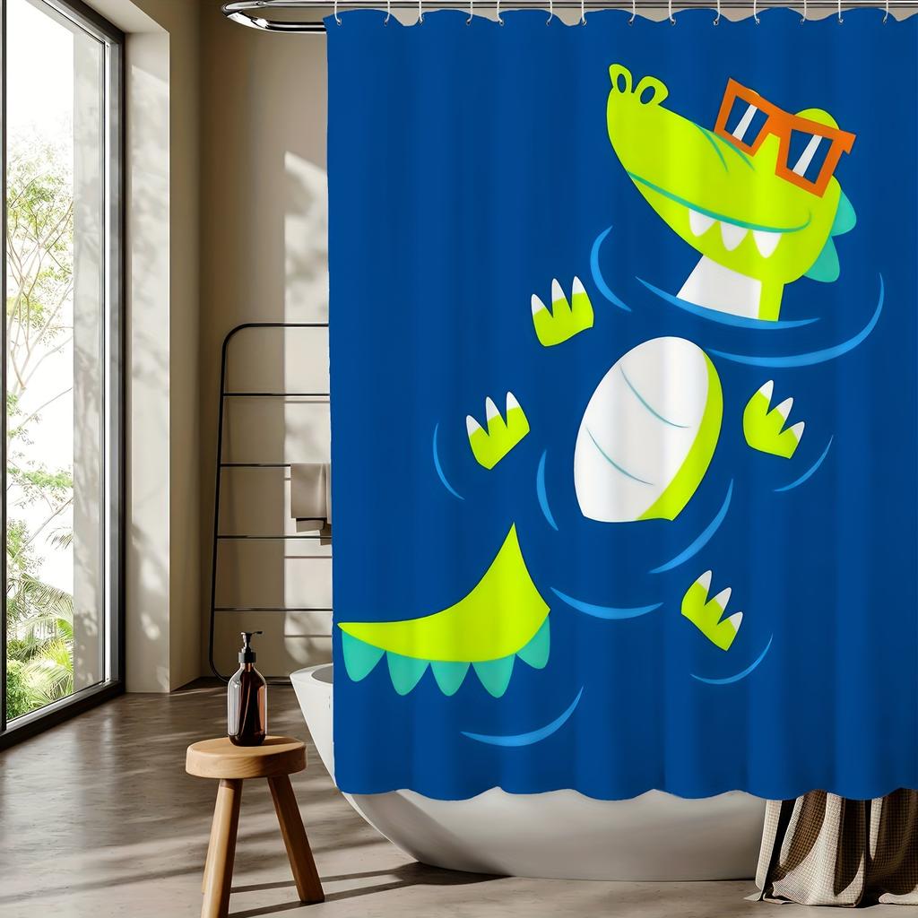 Cute Puppy Panda Crocodile Pattern Shower Curtain Bathroom Home Decoration Free Hook Polyester Fabric Single-Sided Printing