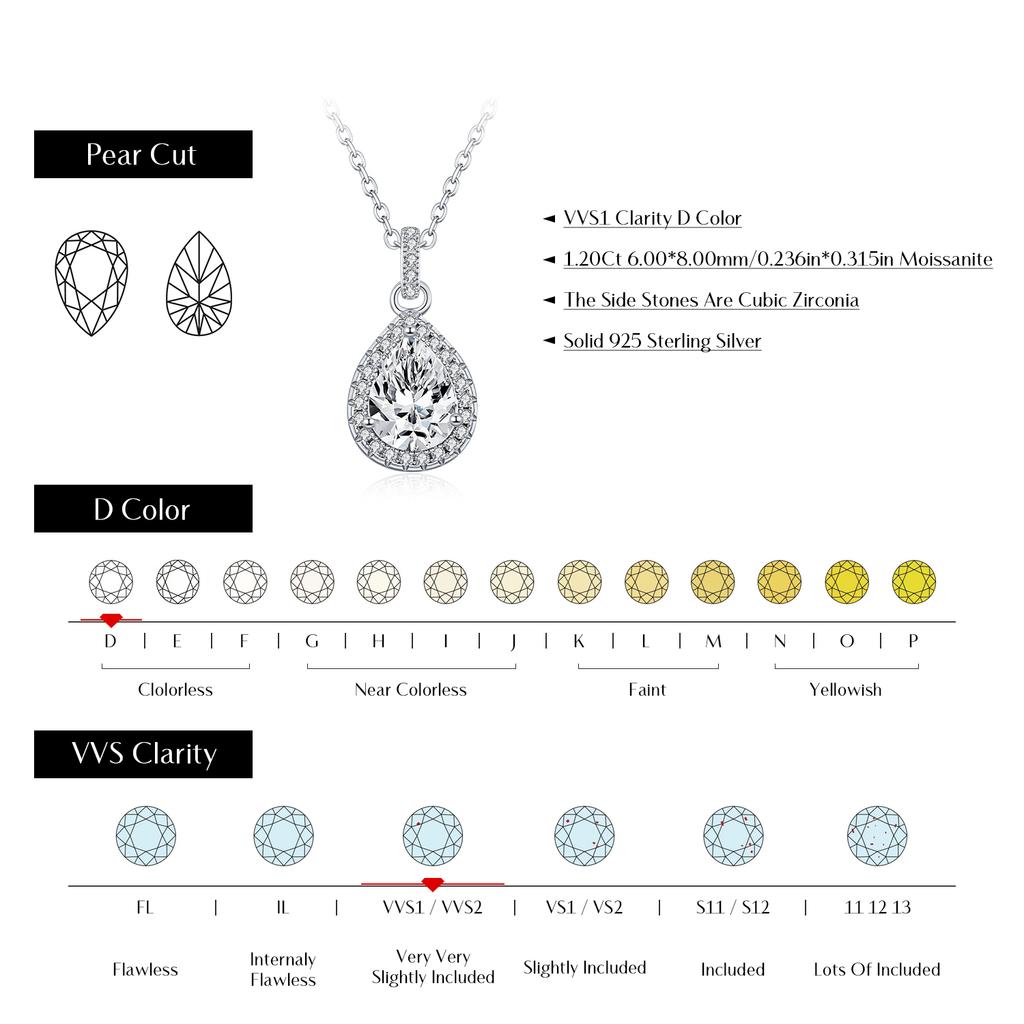 MODIAN 1.2CT Water Drop Moissanite Wedding Necklaces 925 Silver Exquisite Pendant Necklace For Women Statement Jewelry