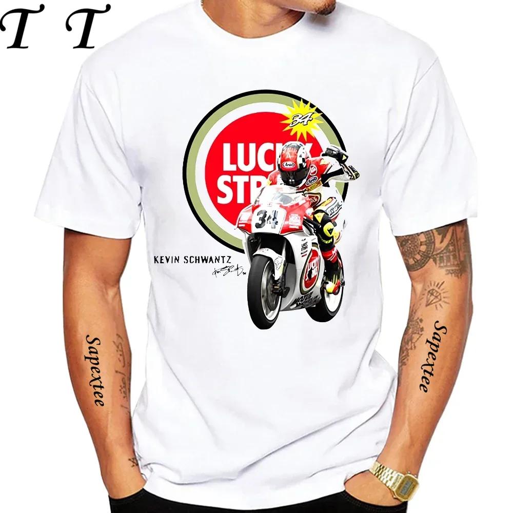 Legenda Kevin Schwantz 34 1993 GP 500cc Koszulka Męska Krótki Rękaw Hip Hop Chłopak Sportowa Casual Białe Topy Mężczyzna Koszulki Motocyklowe