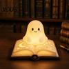 Lâmpada de Mesa Figurine Fantasma Livro Mágico Luz Noturna, Resina de Mesa Brilho Quente com Lua Luz Fofa Estrela em Relevo, Mesinha de Cabeceira para Dormir para Crianças