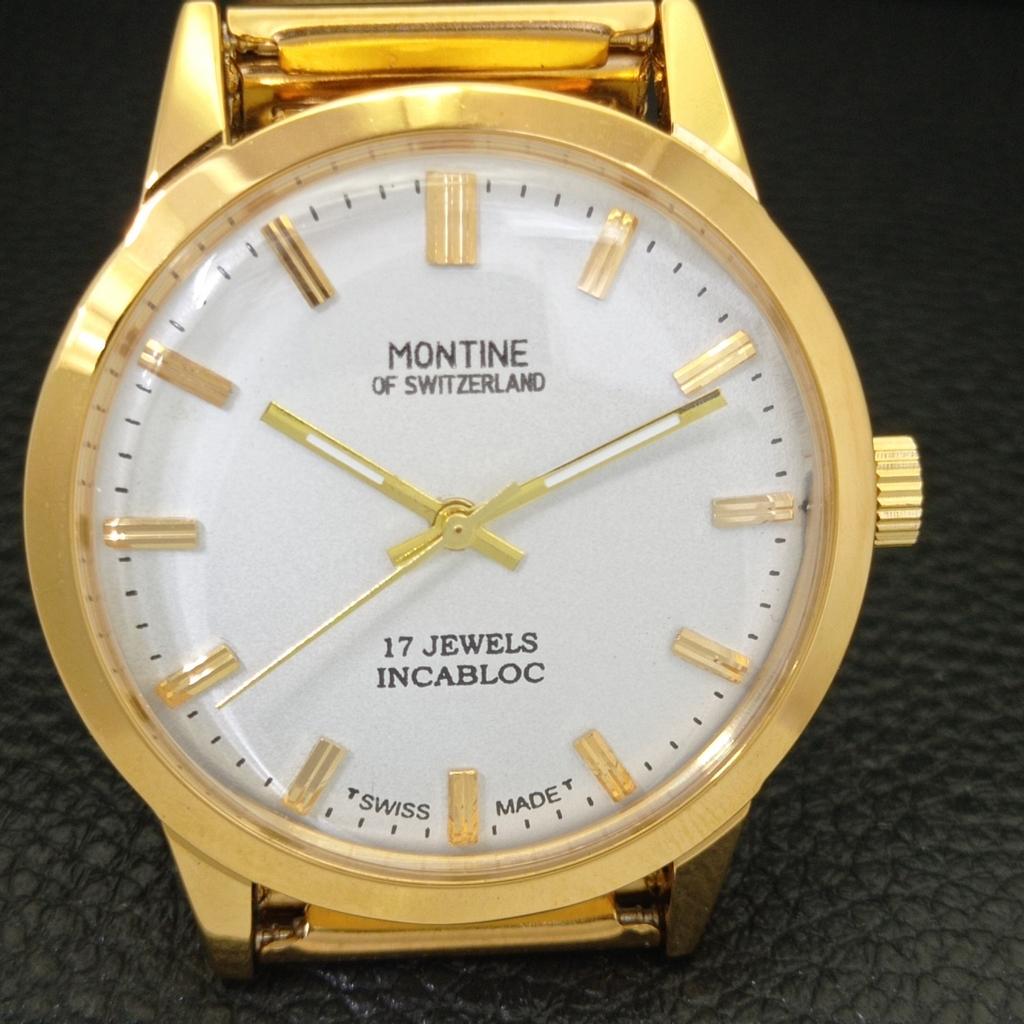 SCHWEIZER VINTAGE MONTINE MANUELLE HERRENUHR WEISSES ZIFFERBLATT REFURBISHET a441564-5