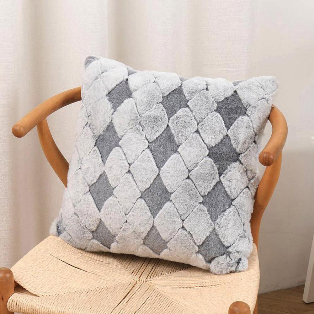 Nordic Imitation Wool Pillow Cover Diamond Lattice Plush Sofa Pillow Cushion Cover